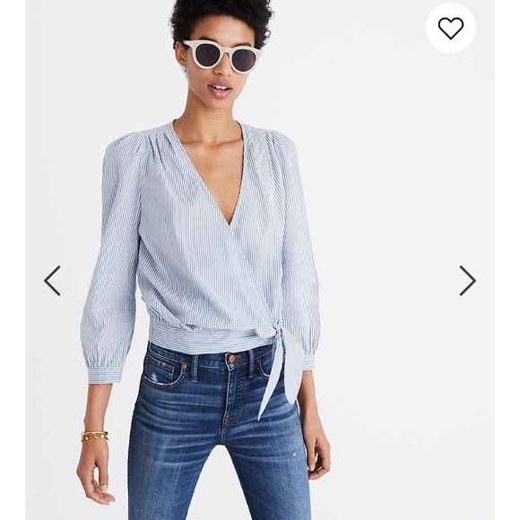 Madewell Tops - Madewell Wrap Top in Indigo Stripe shirt blue